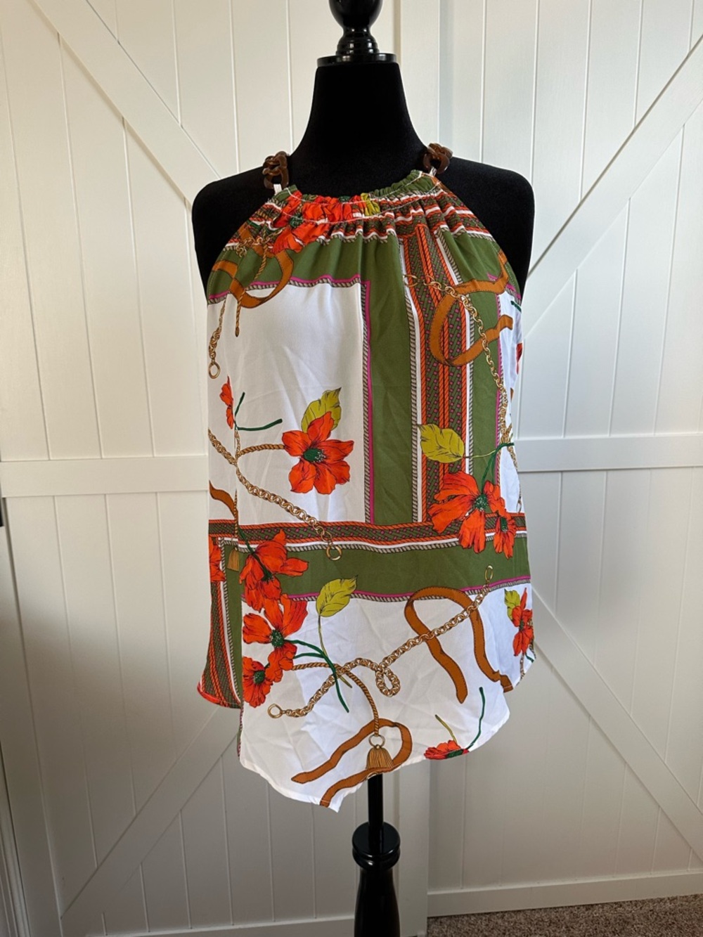 New York & Company NWT Chain Strap Floral Scarf Print Halter Top XL